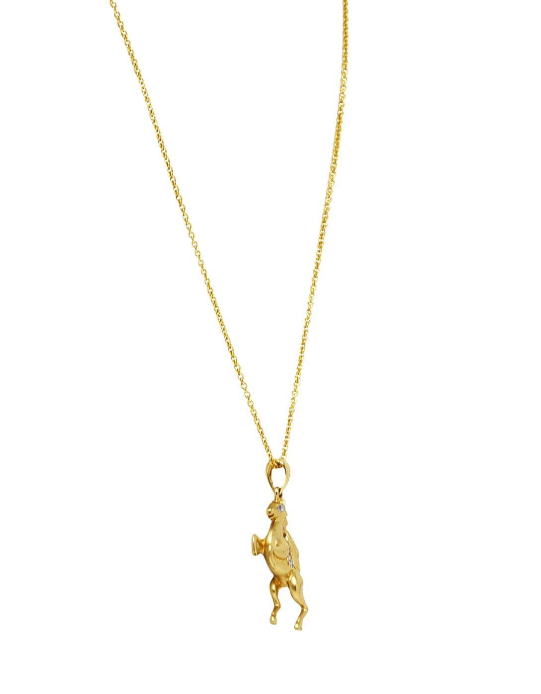 Contemporary Diamond 14 Karat Two-Tone Gold Horse Pendant Necklace In Excellent Condition In Philadelphia, PA