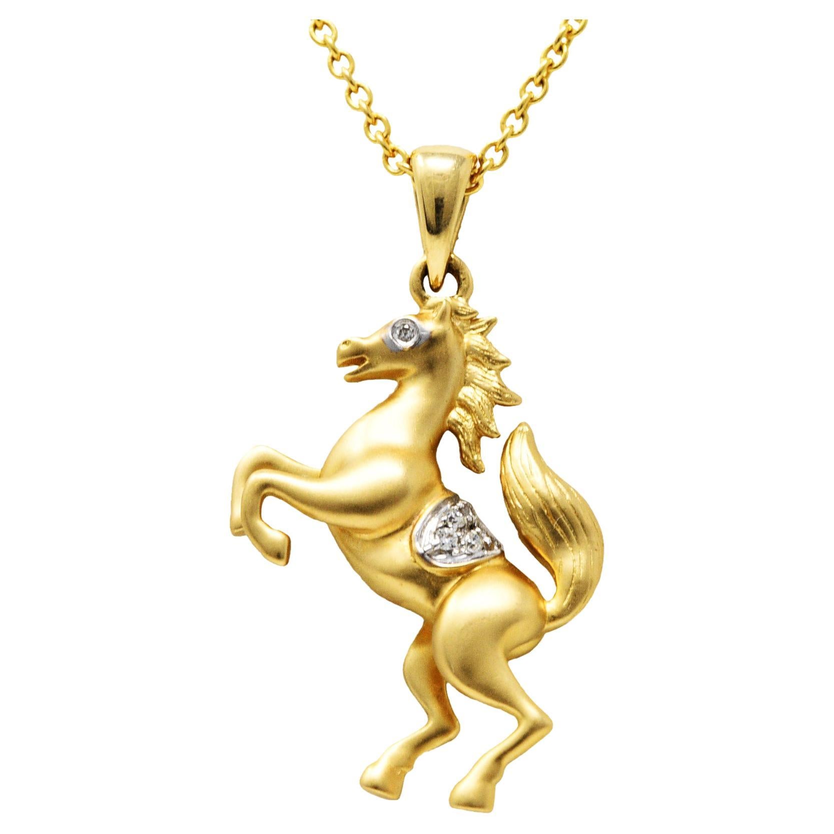 Contemporary Diamond 14 Karat Two-Tone Gold Horse Pendant Necklace