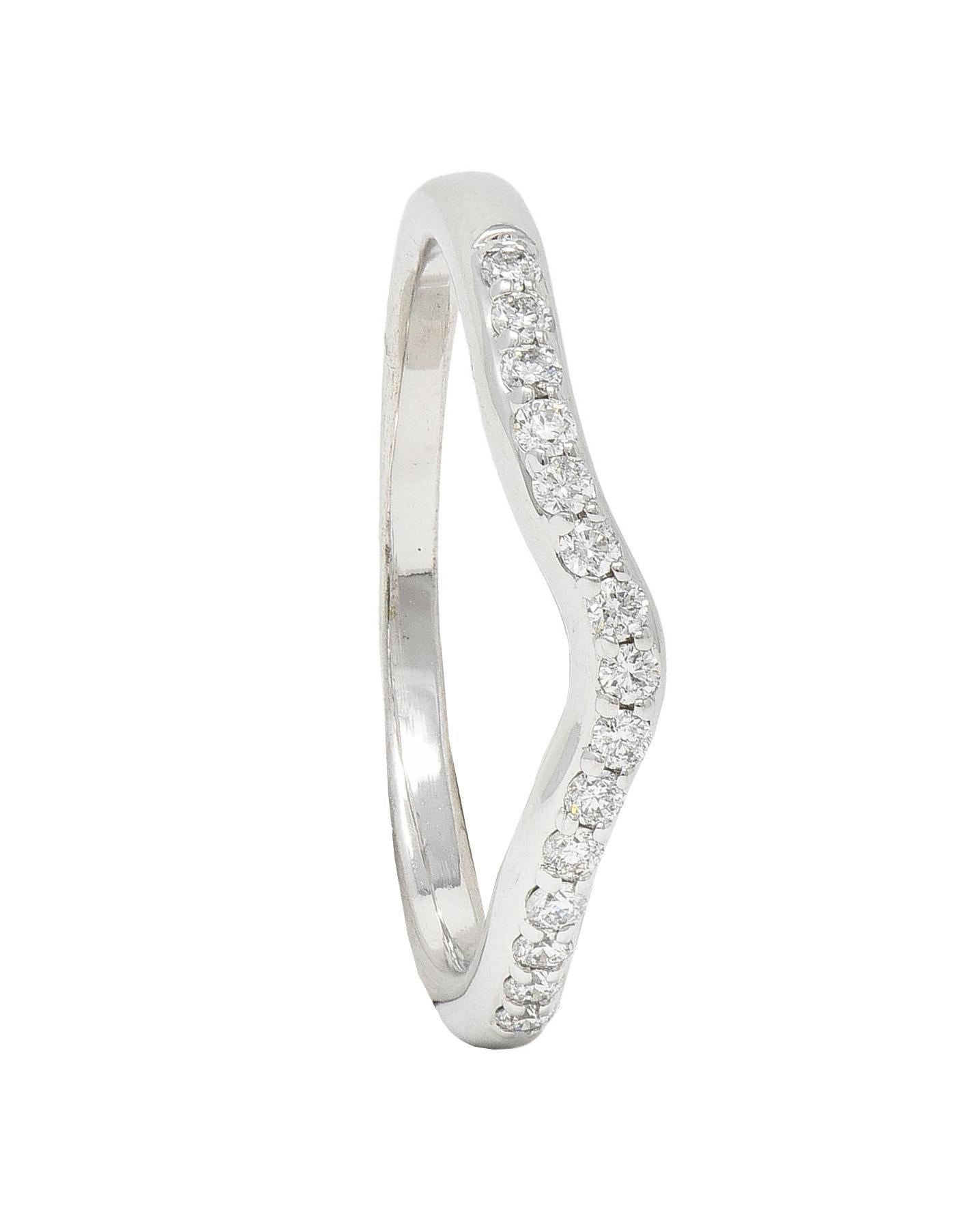 Contemporary Diamond 14 Karat White Gold Contour Wedding Band Ring For Sale 6