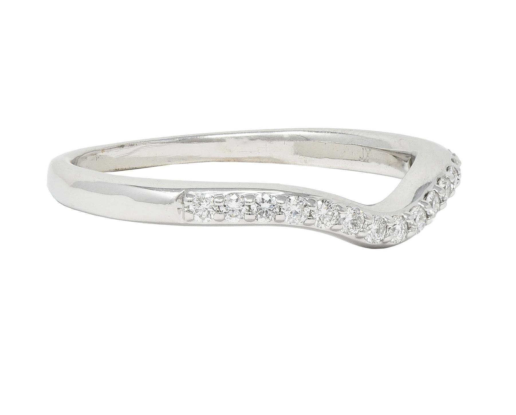 Brilliant Cut Contemporary Diamond 14 Karat White Gold Contour Wedding Band Ring For Sale