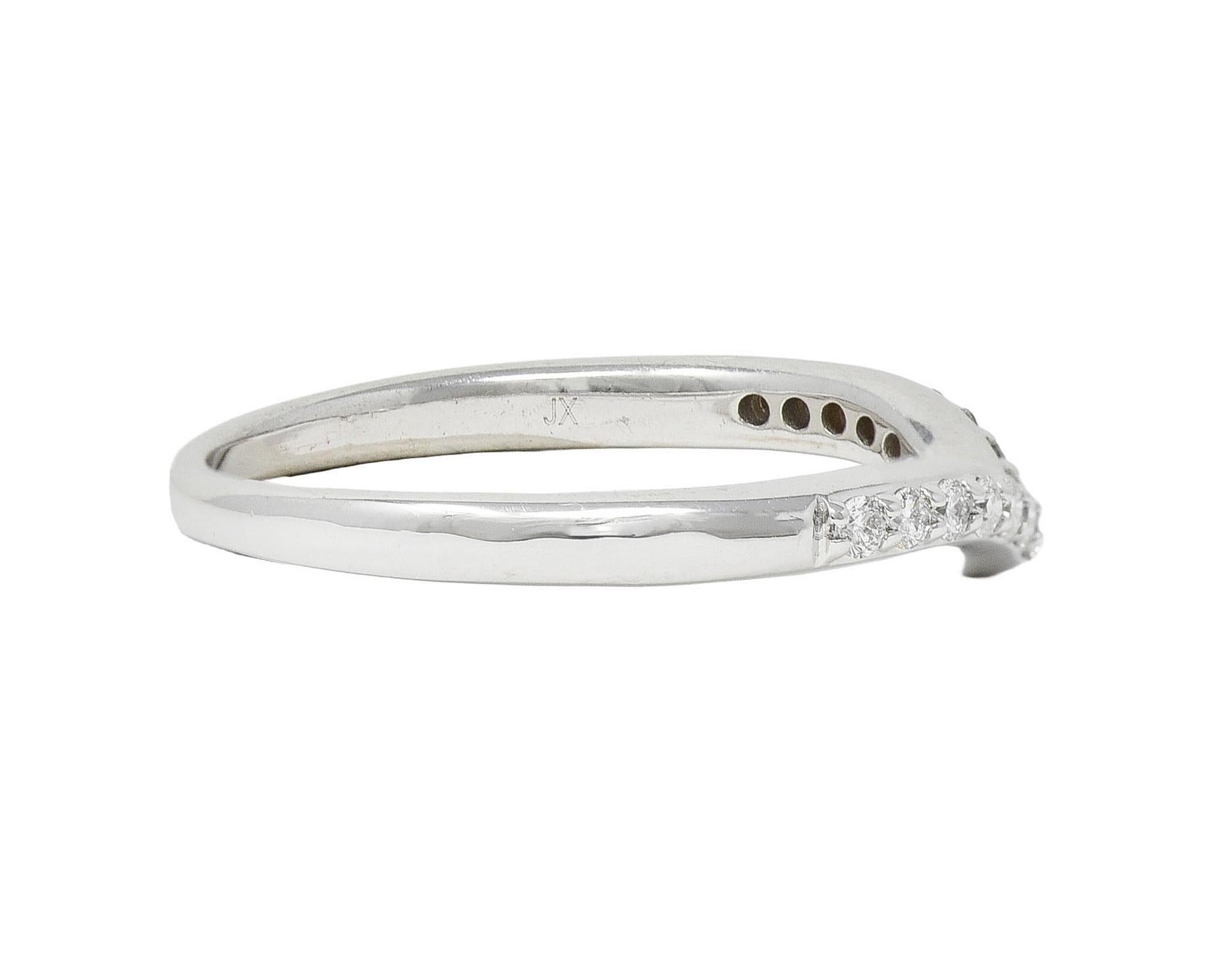 Contemporary Diamond 14 Karat White Gold Contour Wedding Band Ring In Excellent Condition For Sale In Philadelphia, PA