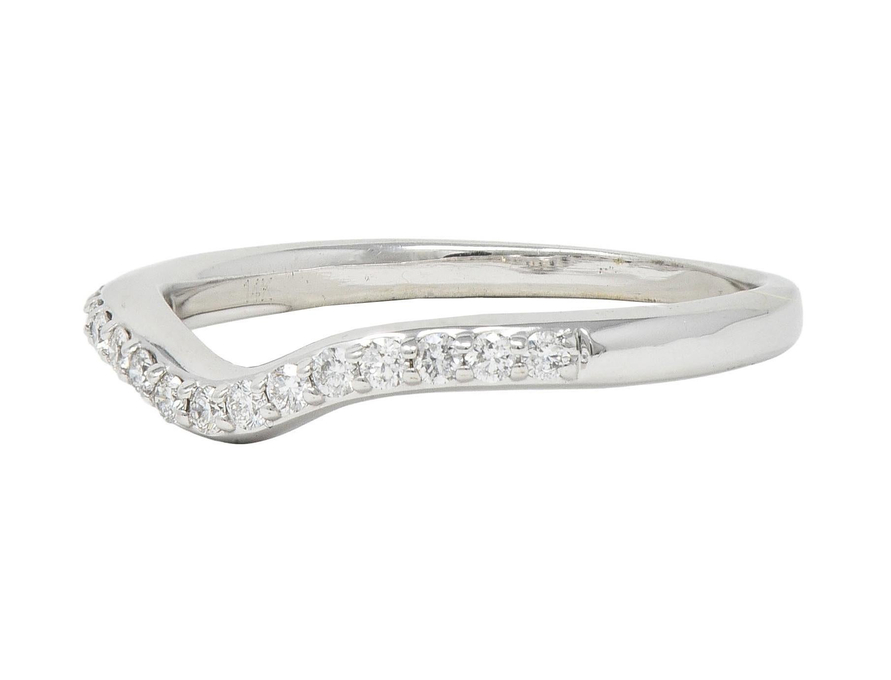 Contemporary Diamond 14 Karat White Gold Contour Wedding Band Ring For Sale 1
