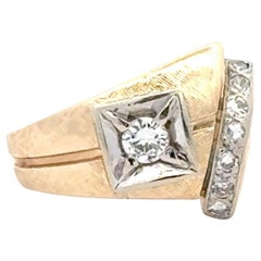 Vintage Contemporary Diamond 14 Karat Yellow Gold Band Ring