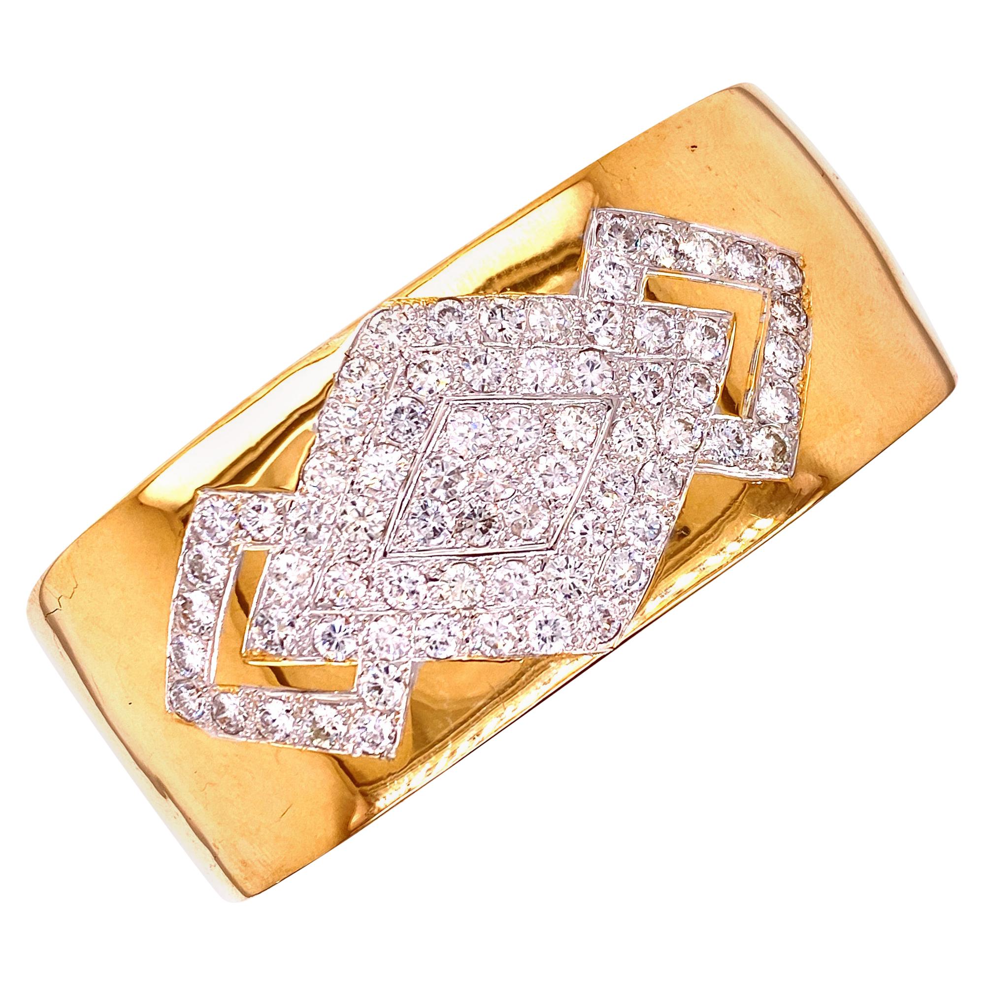 Contemporary Diamond 14 Karat Yellow Gold Wide Bangle Bracelet