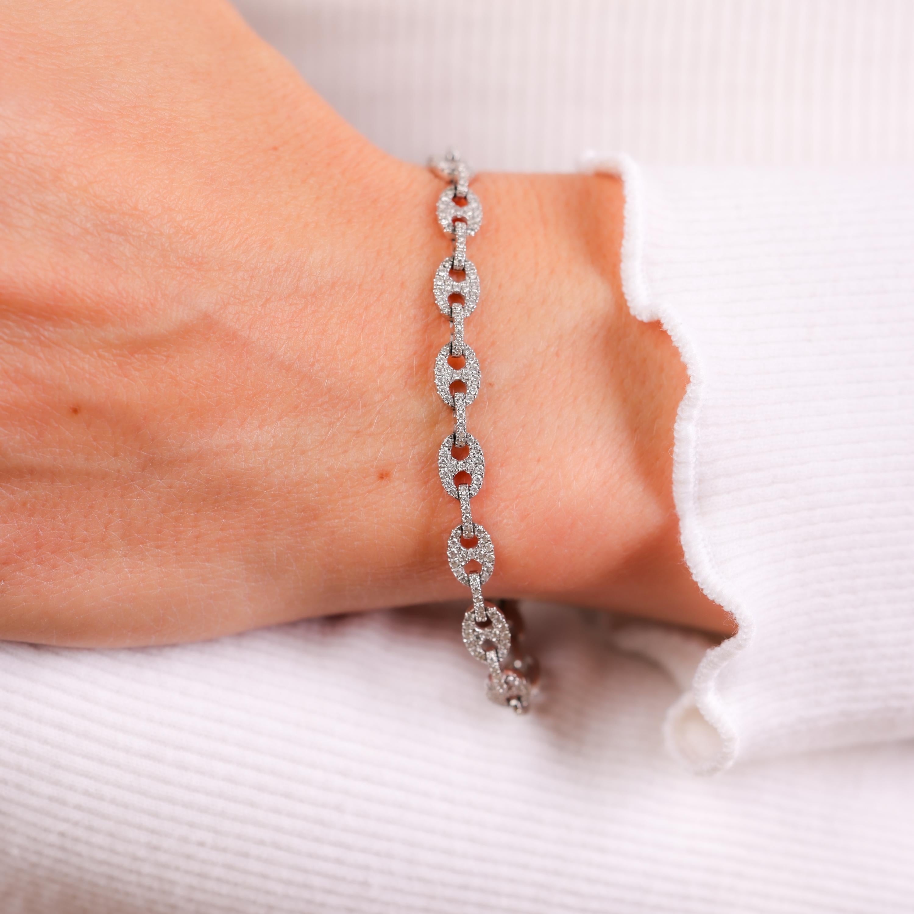 Contemporary diamond 14k white gold link bracelet (Brillantschliff)
