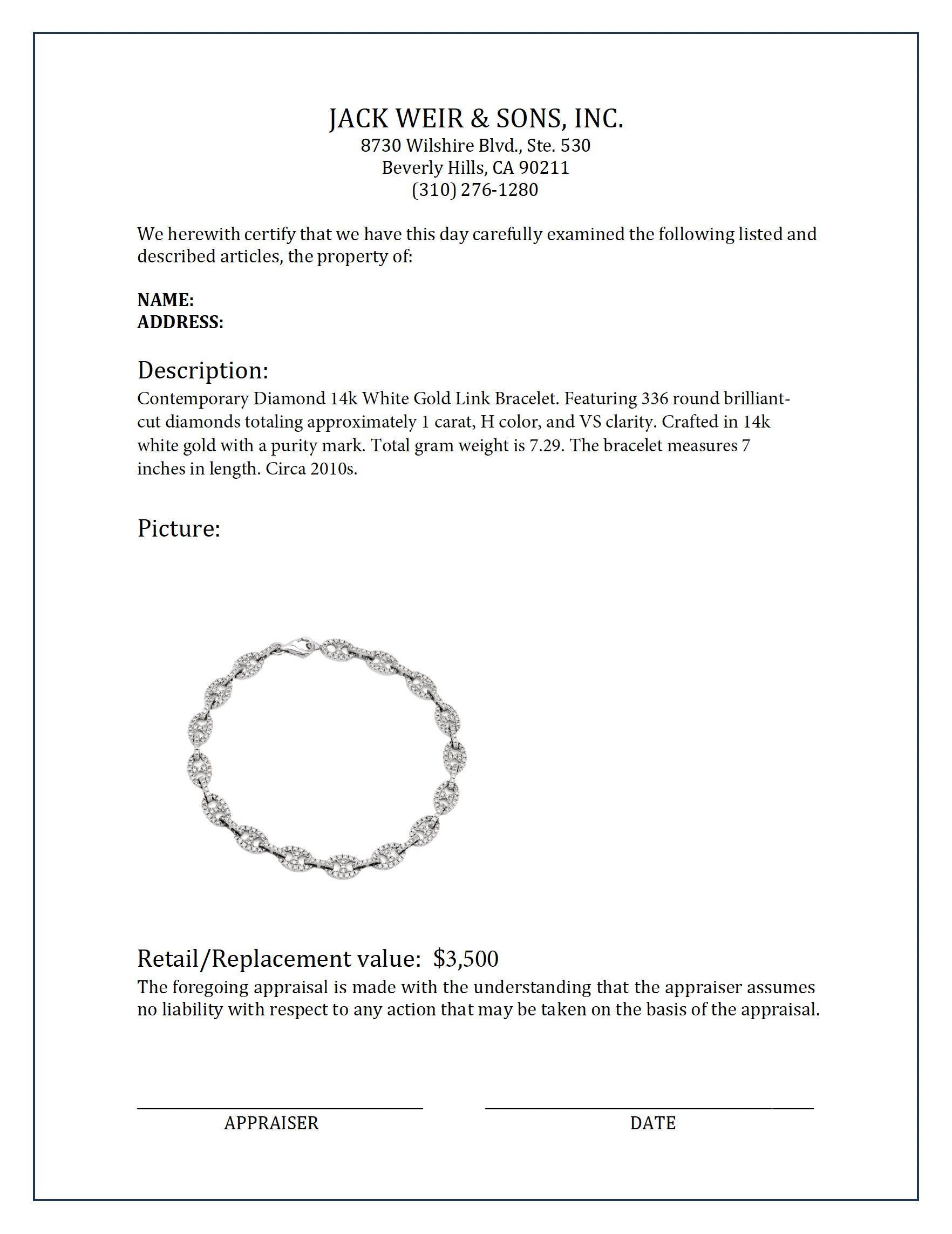 Contemporary diamond 14k white gold link bracelet im Zustand „Hervorragend“ in Beverly Hills, CA