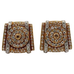 Contemporary Diamond 18 Karat Yellow Gold Geometric Leverback Earrings