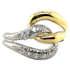 Contemporary Diamond 18k Two Tone Gold Knot Design Ring