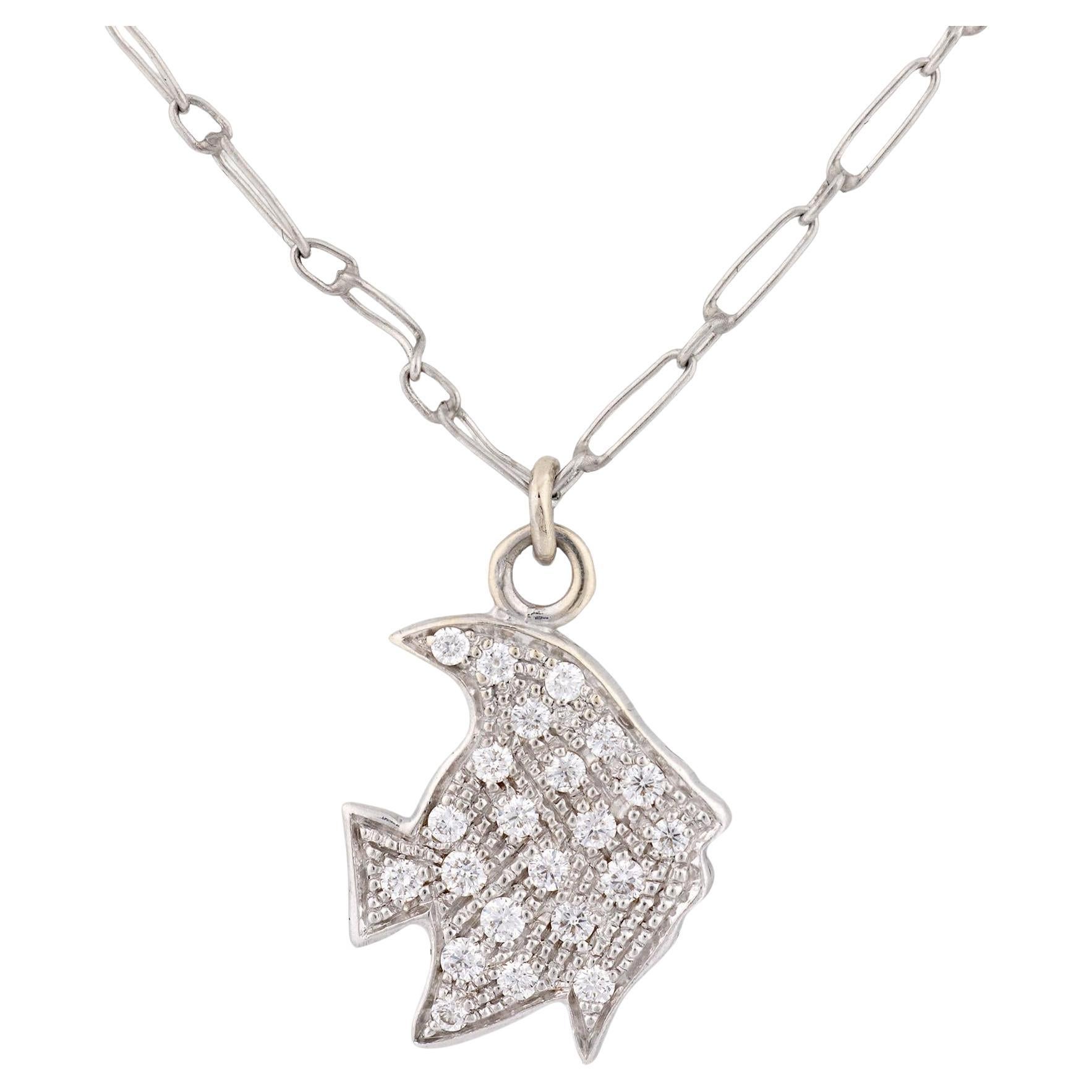 Contemporary 18k White Gold Fish Necklace with Diamonds, 2.97ct For Sale