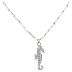 Contemporary diamond 18k white gold seahorse necklace