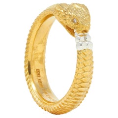 Contemporary Diamond 24 Karat Yellow Gold Sterling Silver Ouroboros Snake Ring