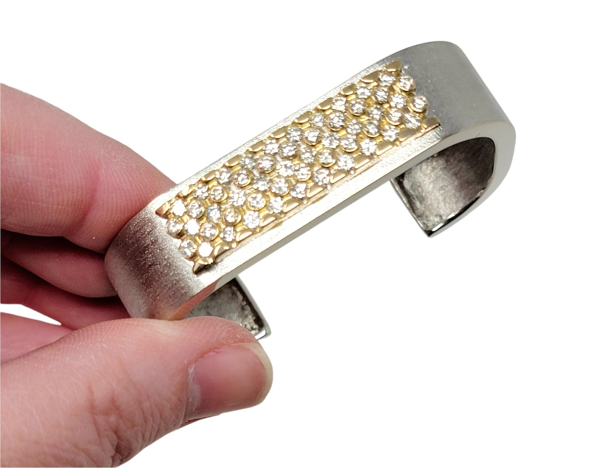 Contemporary Diamond 5 Row Cuff Bracelet in Brushed 14 Karat Two Tone Gold For Sale 2