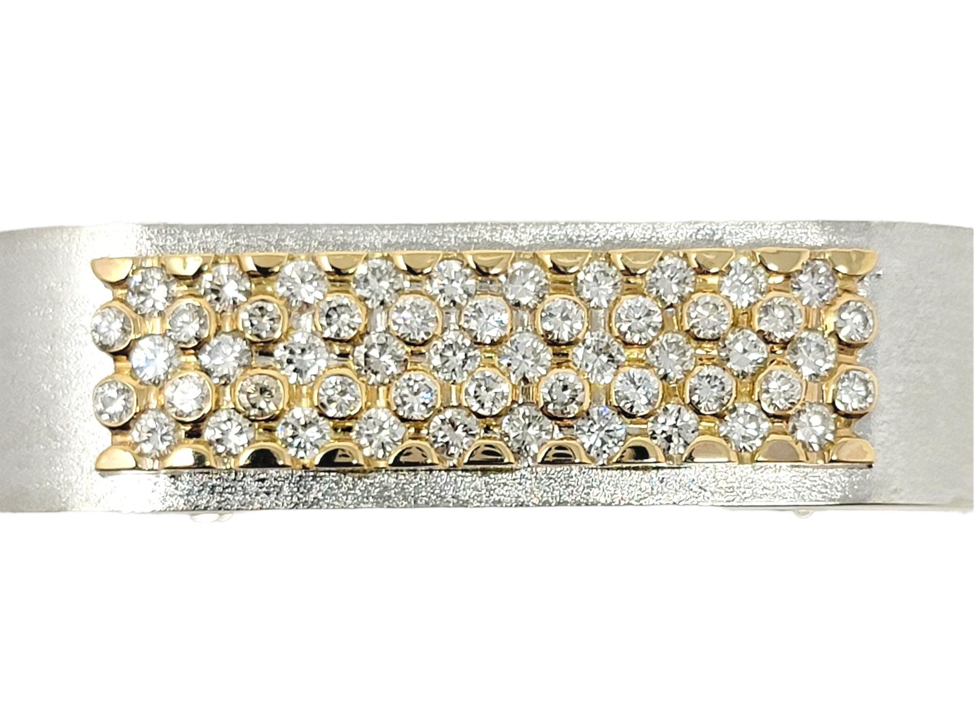 Contemporary Diamond 5 Row Cuff Bracelet in Brushed 14 Karat Two Tone Gold In Good Condition For Sale In Scottsdale, AZ