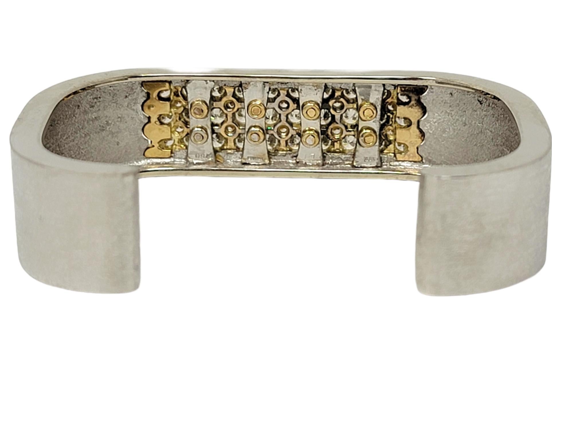 Women's Contemporary Diamond 5 Row Cuff Bracelet in Brushed 14 Karat Two Tone Gold For Sale