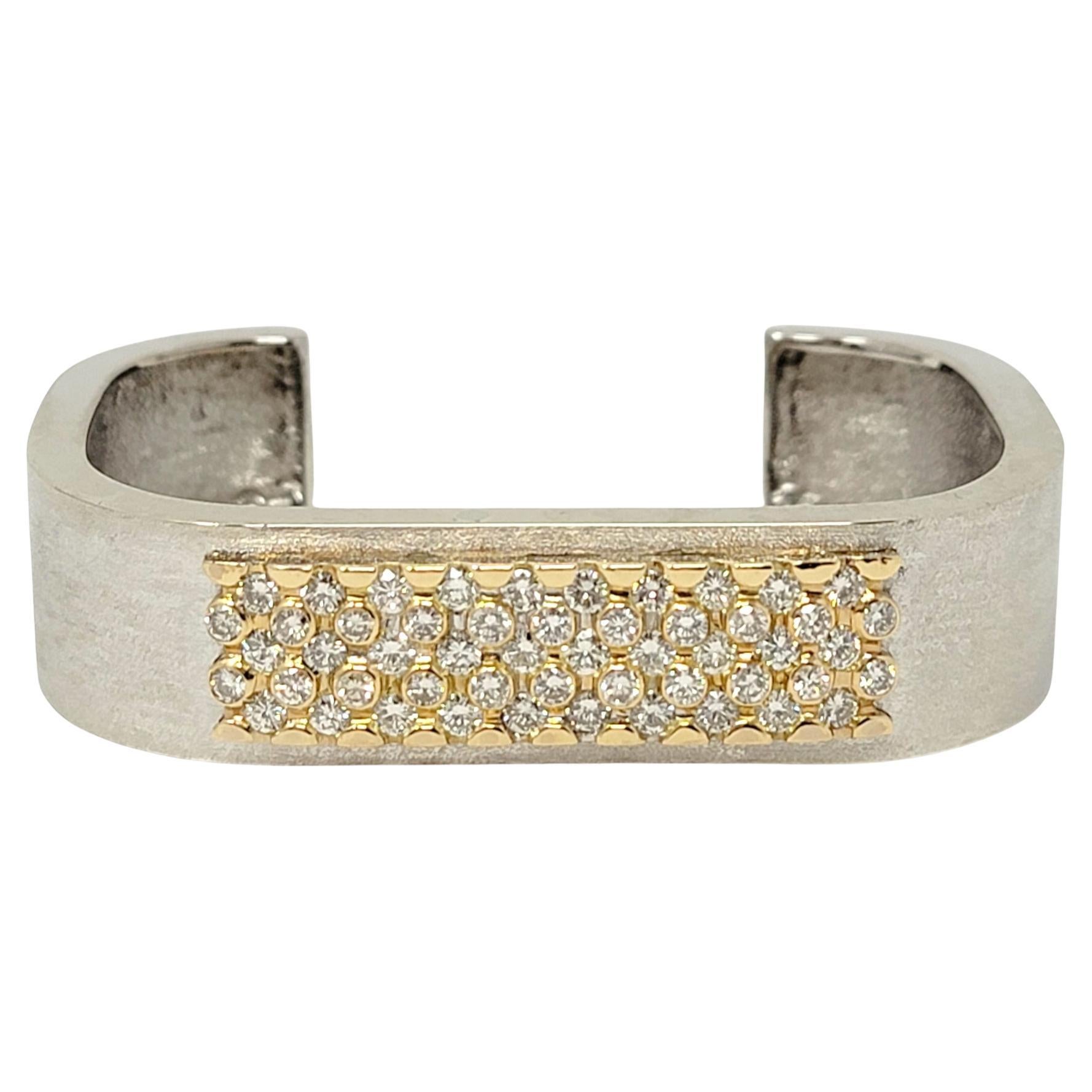 Contemporary Diamond 5 Row Cuff Bracelet in Brushed 14 Karat Two Tone Gold  For Sale at 1stDibs