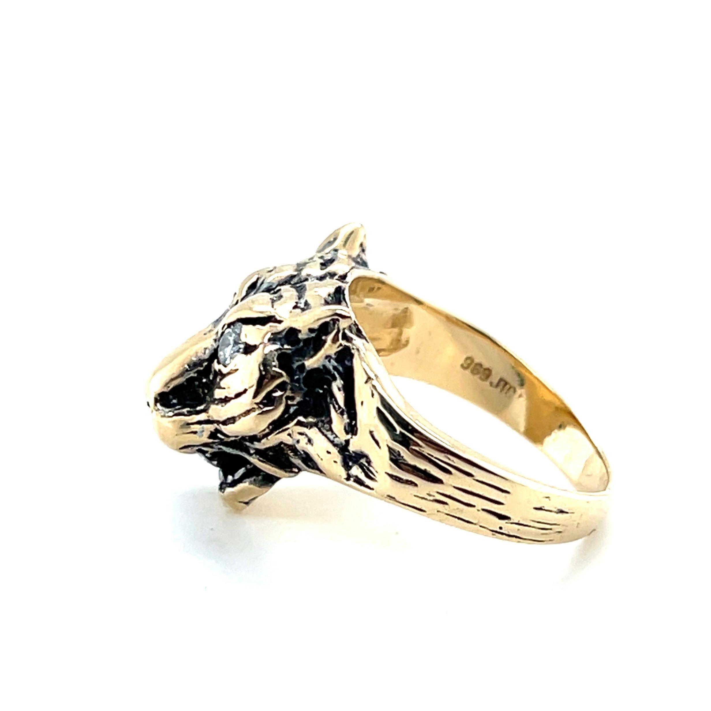 Anillo Contemporáneo con Diamantes y Cabeza de Tigre en Oro Amarillo de 14k Moderno en venta