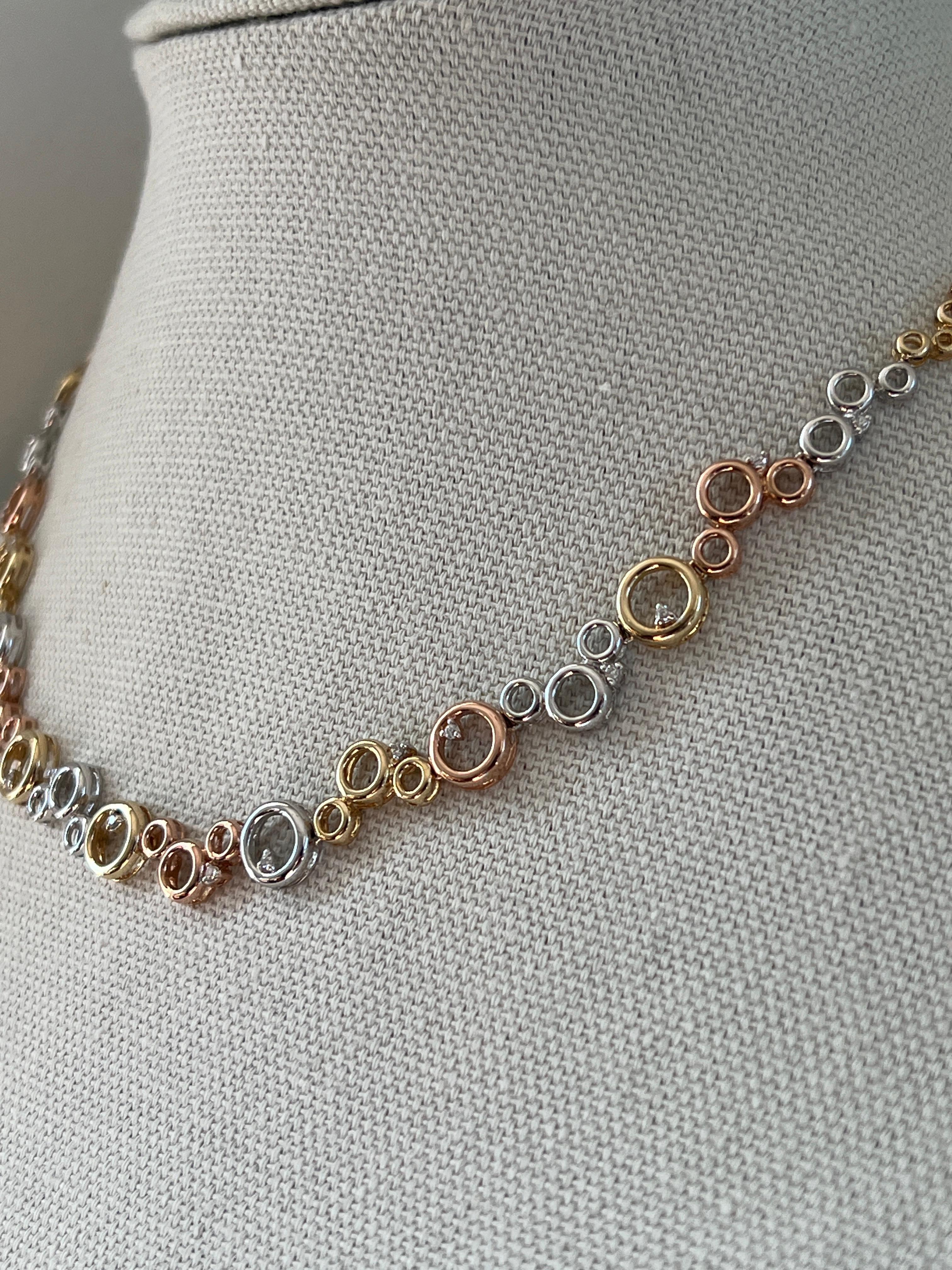 Contemporary Diamond and 14k Yellow, White and Rose Gold Circle/Bubble Necklace In Good Condition For Sale In Towson, MD