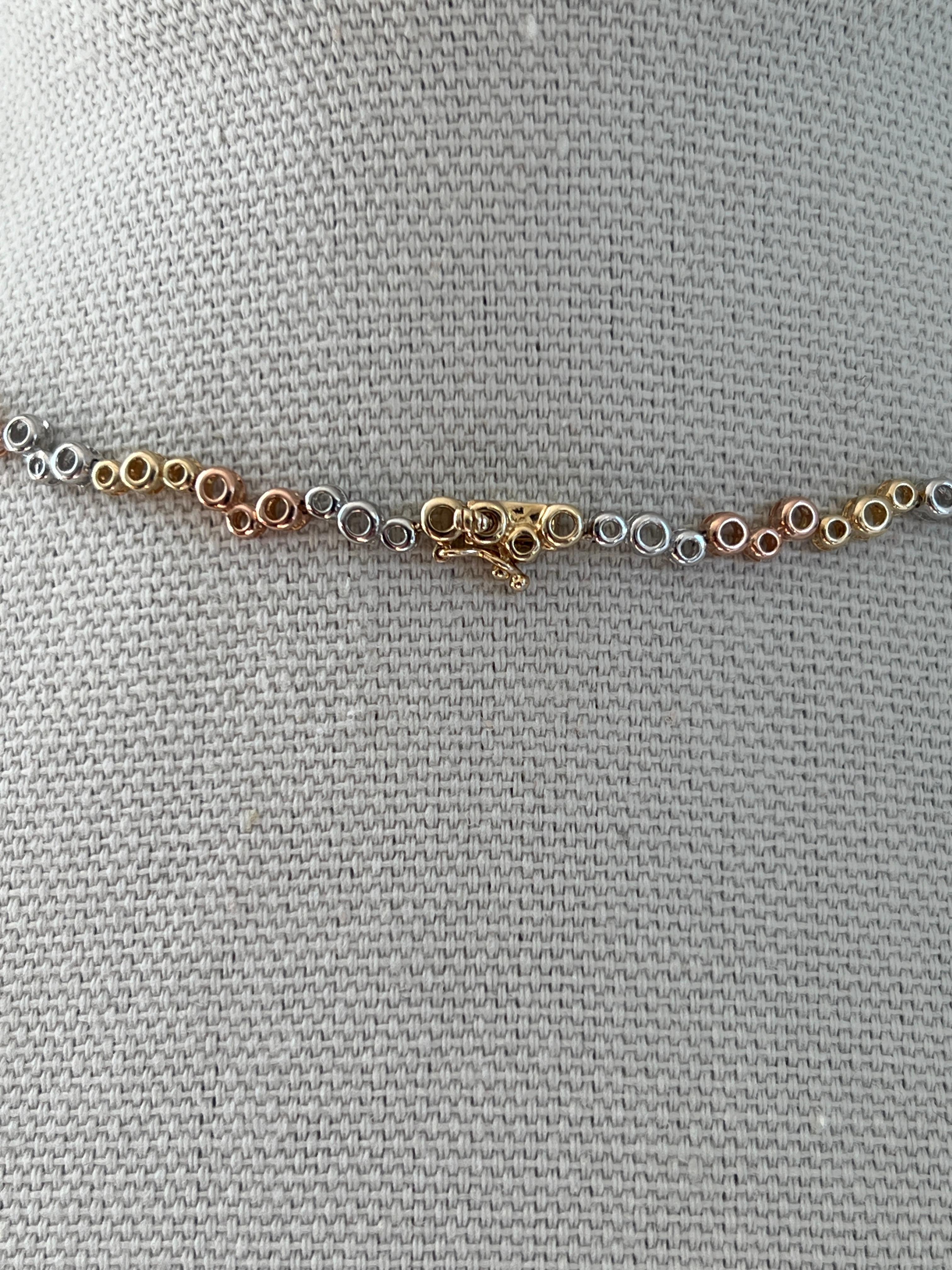 Women's or Men's Contemporary Diamond and 14k Yellow, White and Rose Gold Circle/Bubble Necklace For Sale