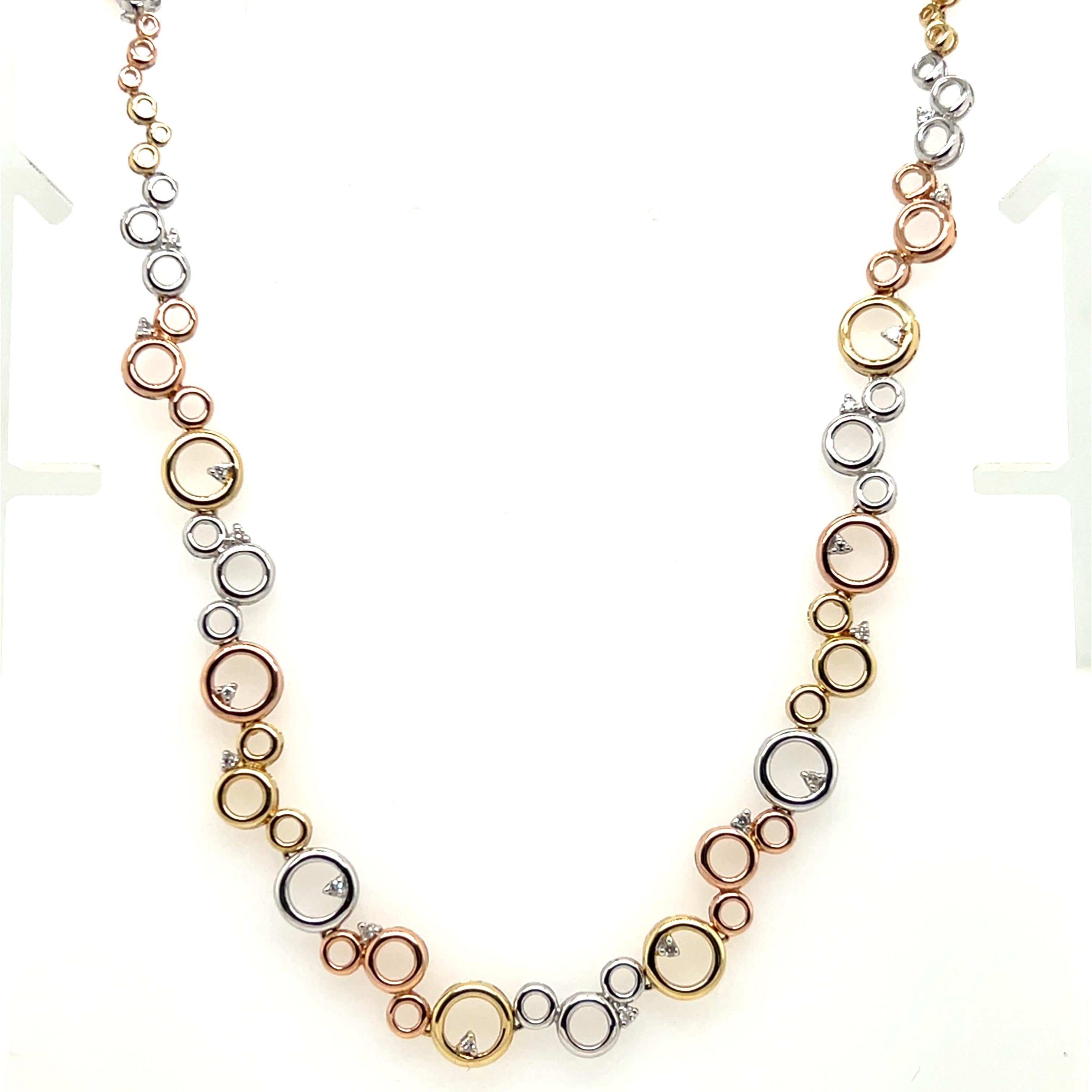 Contemporary Diamond and 14k Yellow, White and Rose Gold Circle/Bubble Necklace For Sale 1