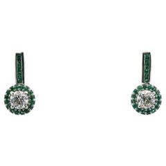 Contemporary Diamond and Emerald 14k White Gold Drop Earrings