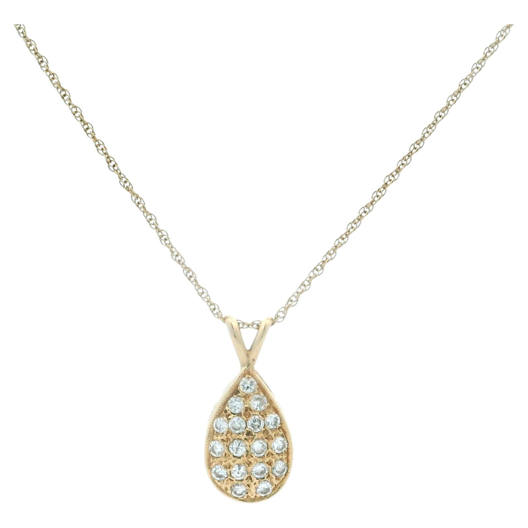 Contemporary Diamond and Gold Teardrop Pendant Necklace