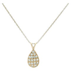Contemporary Diamond and Gold Teardrop Pendant Necklace