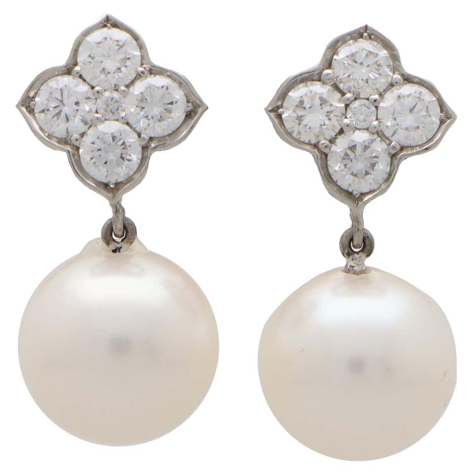 Art Deco Certified Natural Pearls and Diamond Platinum Drop Earrings ...