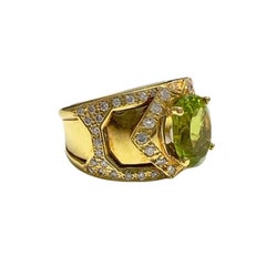 Yanes Ring  Peridot and Diamond 18 Karat Yellow Gold