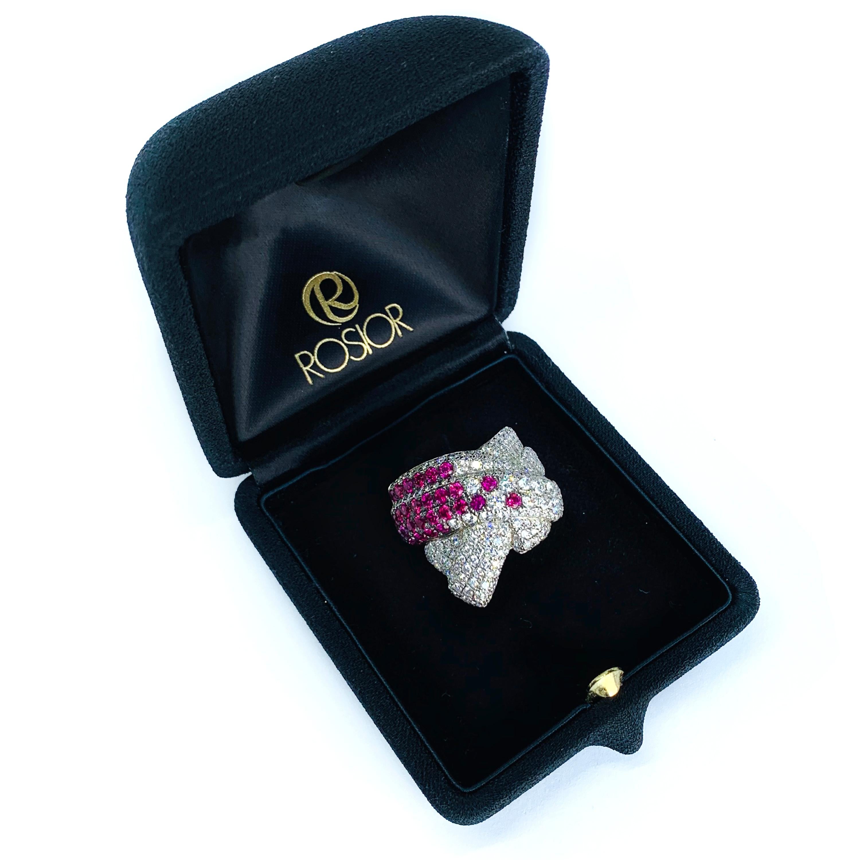 Contemporary Rosior one-off Diamond and Ruby Cocktail Ring set in 950 Platinum For Sale