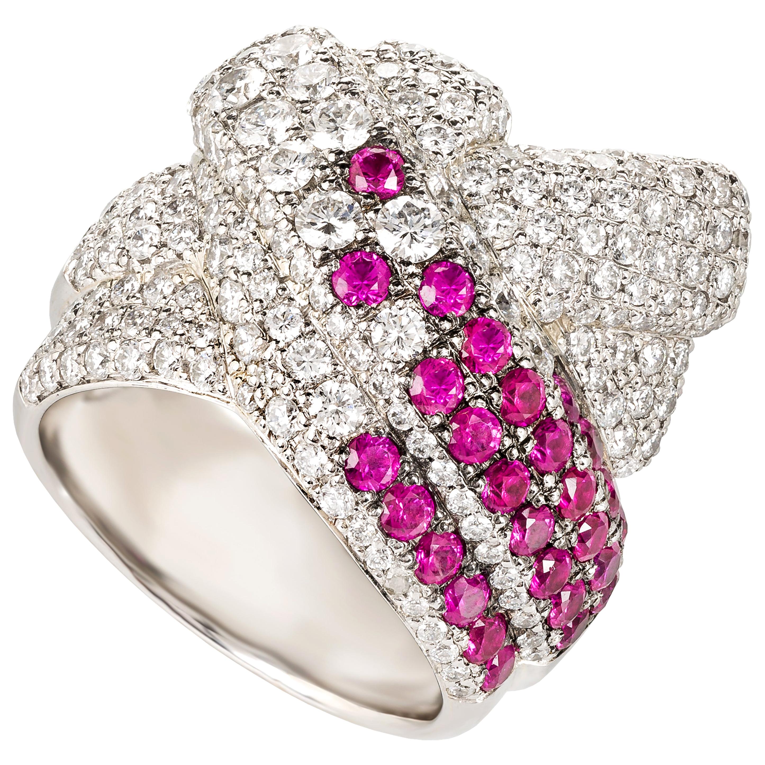 Rosior one-off Diamond and Ruby Cocktail Ring set in 950 Platinum For Sale
