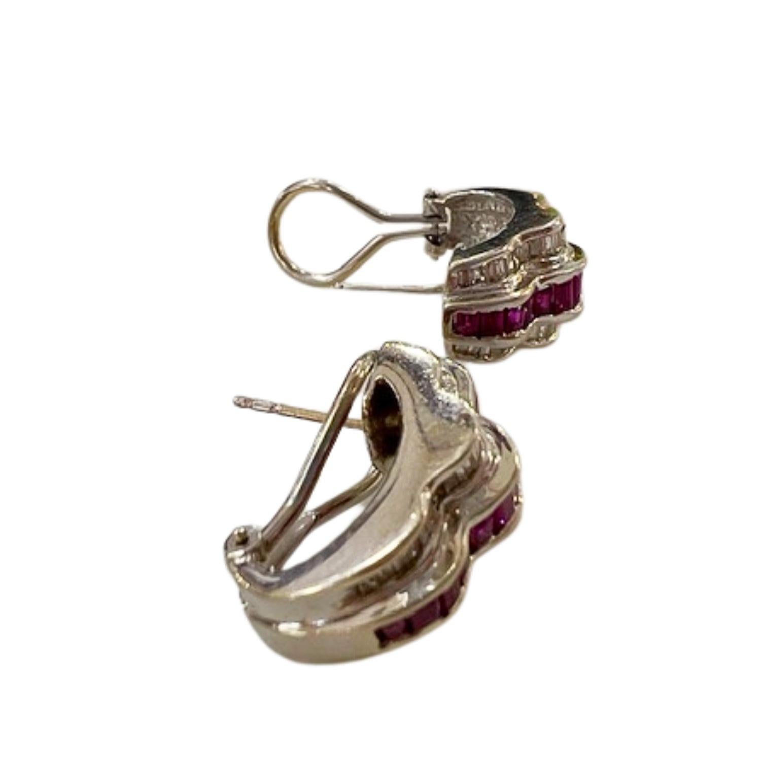 Women's Contemporary Diamond and Ruby 18K Gold Earrings
