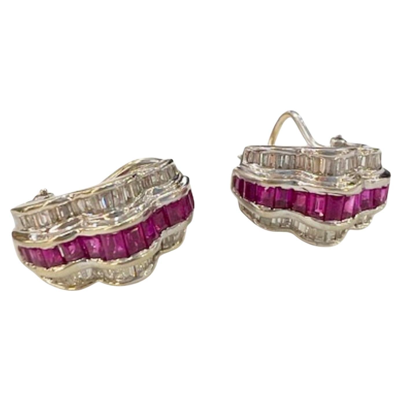 Contemporary Diamond and Ruby 18K Gold Earrings