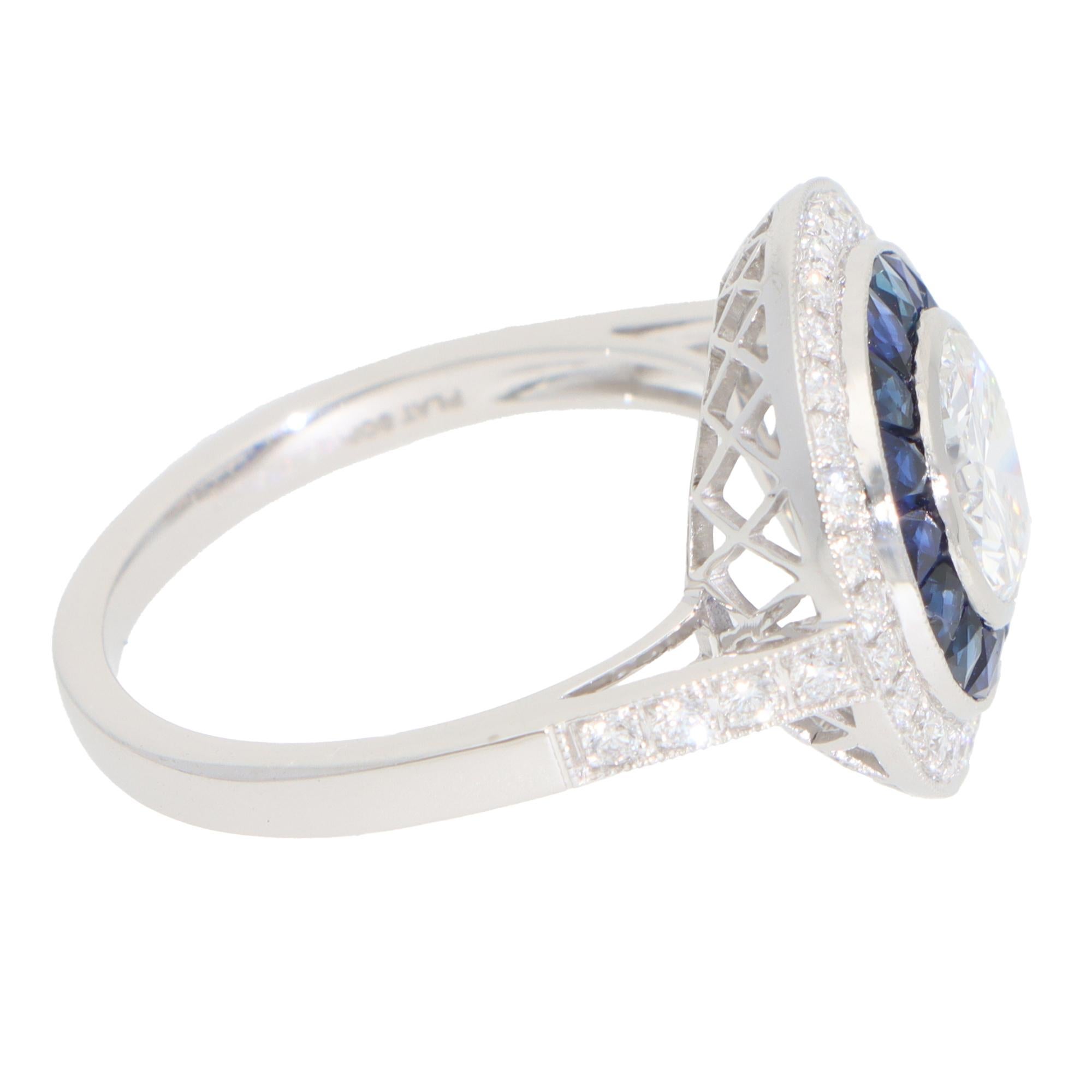 Modern Contemporary Diamond and Sapphire Double Target Ring in Platinum For Sale