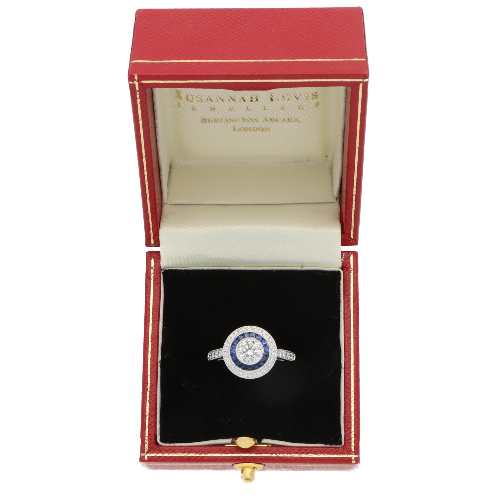 Women's or Men's Contemporary Diamond and Sapphire Double Target Ring in Platinum