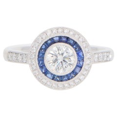 Contemporary Diamond and Sapphire Double Target Ring in Platinum
