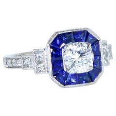 Contemporary Diamond and Sapphire Fine White Gold Ring, Pierre/Famille