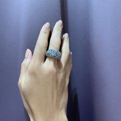 Rosior Diamond and Topaz Cocktail Ring Hand Chiseled in White Gold