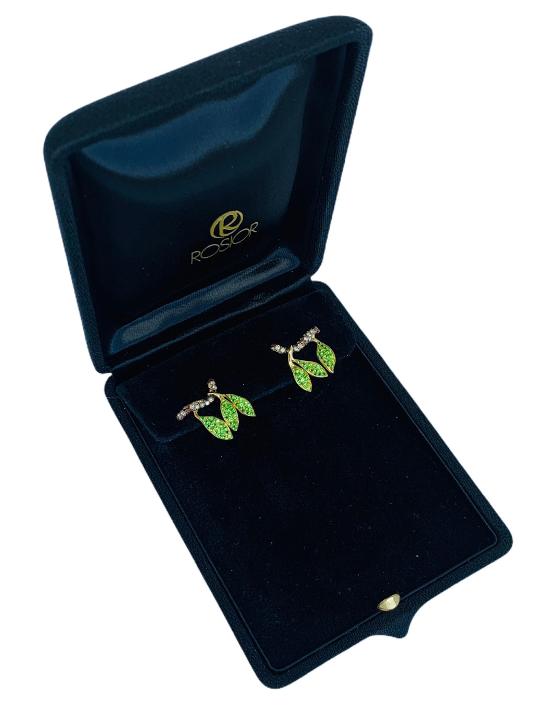 Round Cut Contemporary Diamond and Tsavorite Stud Earrings in Yellow Gold