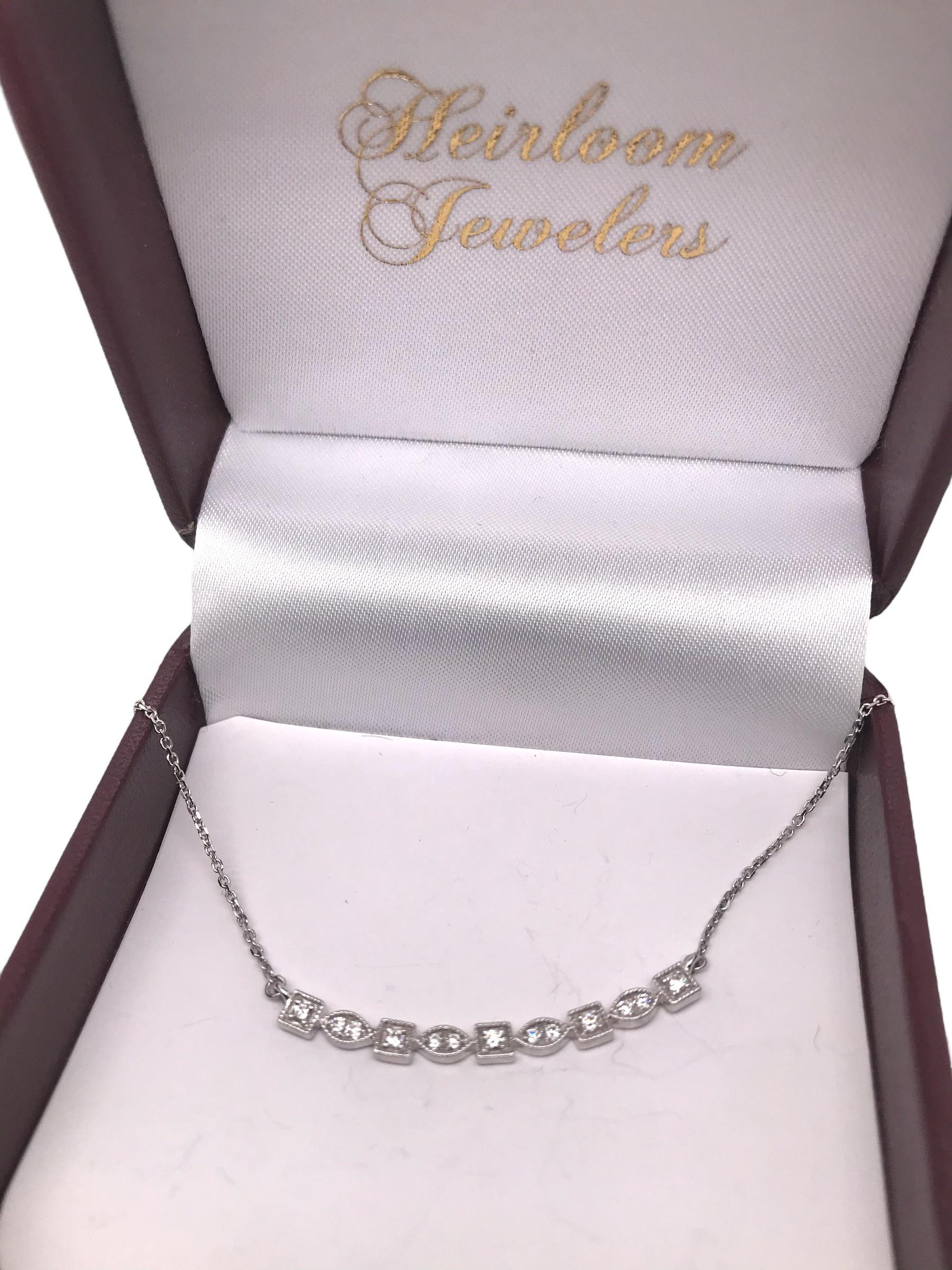 Women's Contemporary Diamond Bar Necklace 14K White Gold For Sale