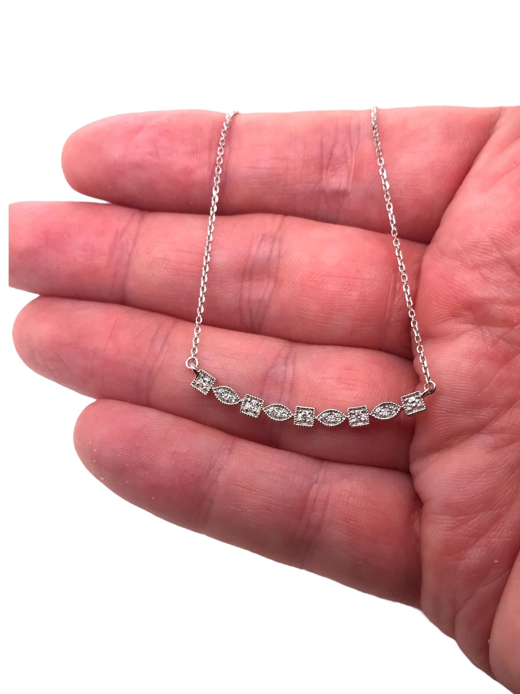 Contemporary Diamond Bar Necklace 14K White Gold For Sale 1