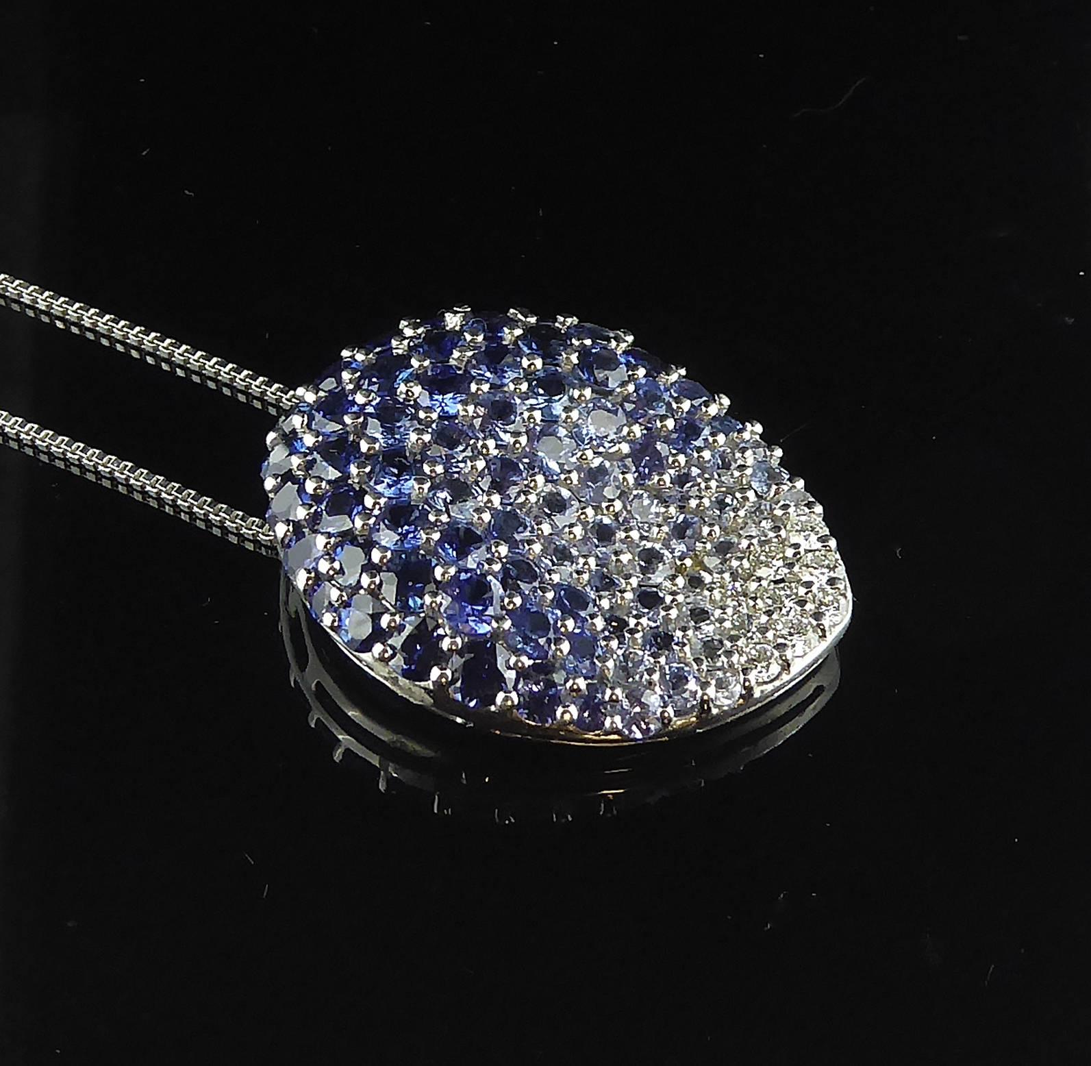 Contemporary Diamond, Blue Sapphire and White Sapphire Pendant 5