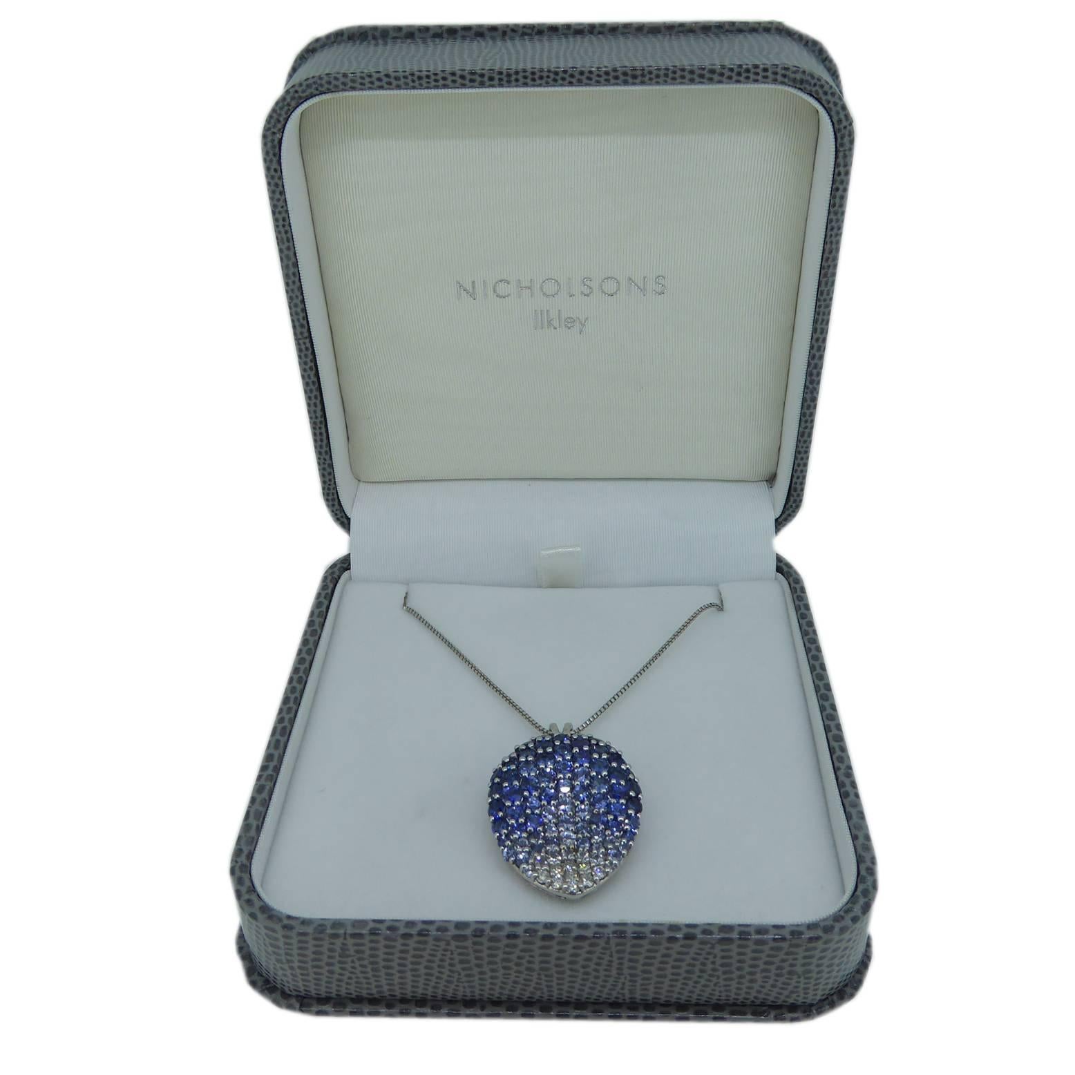 Round Cut Contemporary Diamond, Blue Sapphire and White Sapphire Pendant