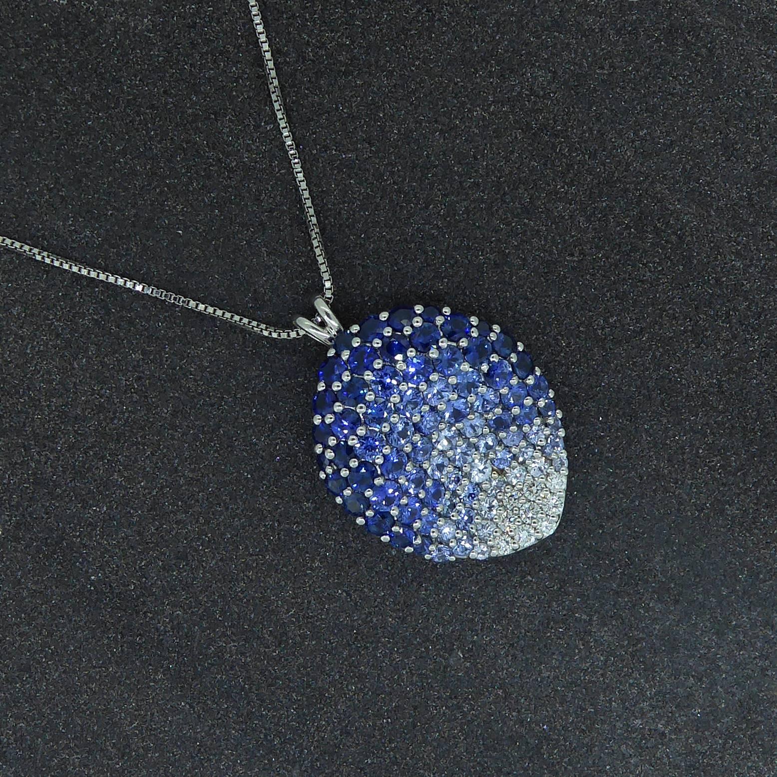Contemporary Diamond, Blue Sapphire and White Sapphire Pendant In Excellent Condition In Yorkshire, West Yorkshire
