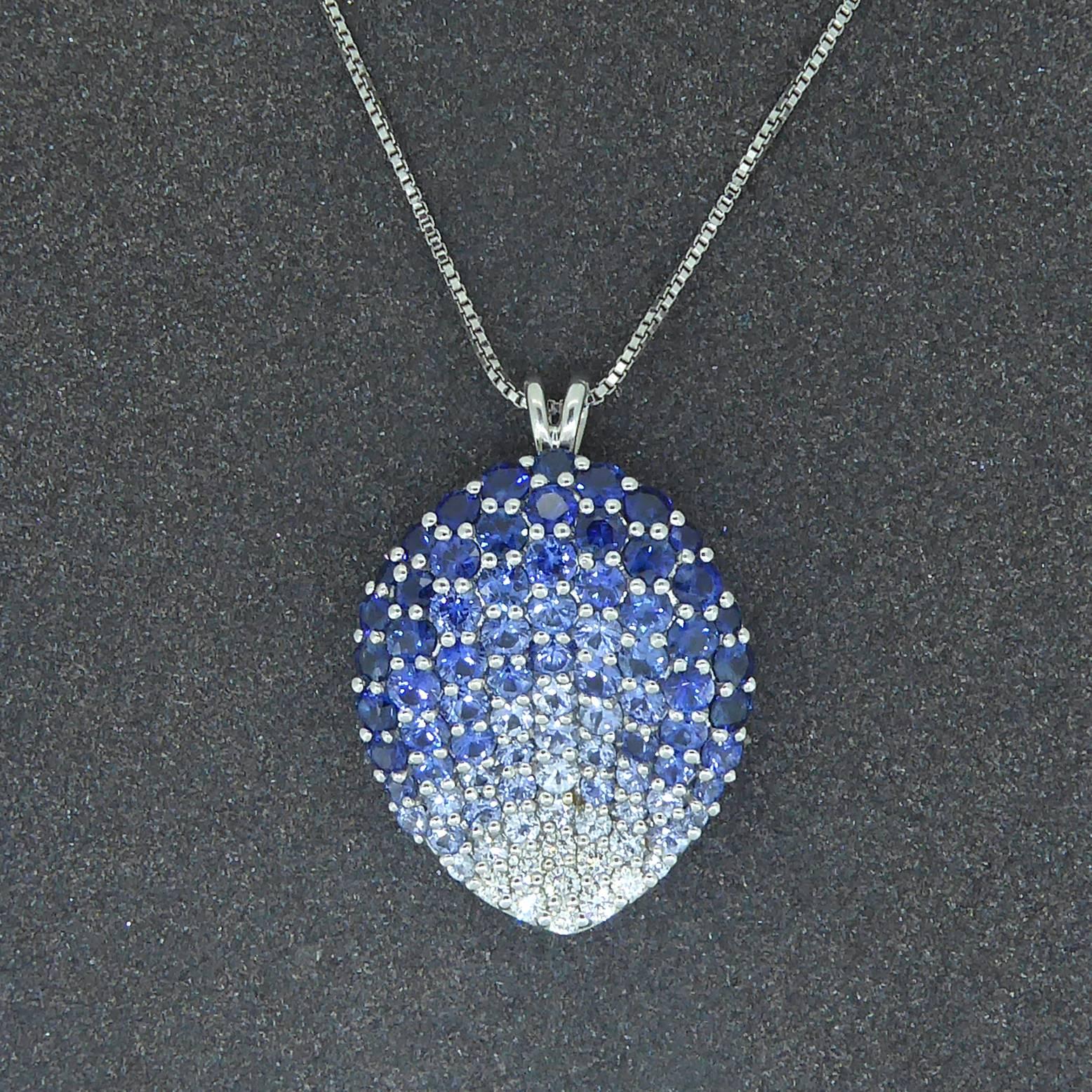 Contemporary Diamond, Blue Sapphire and White Sapphire Pendant 2