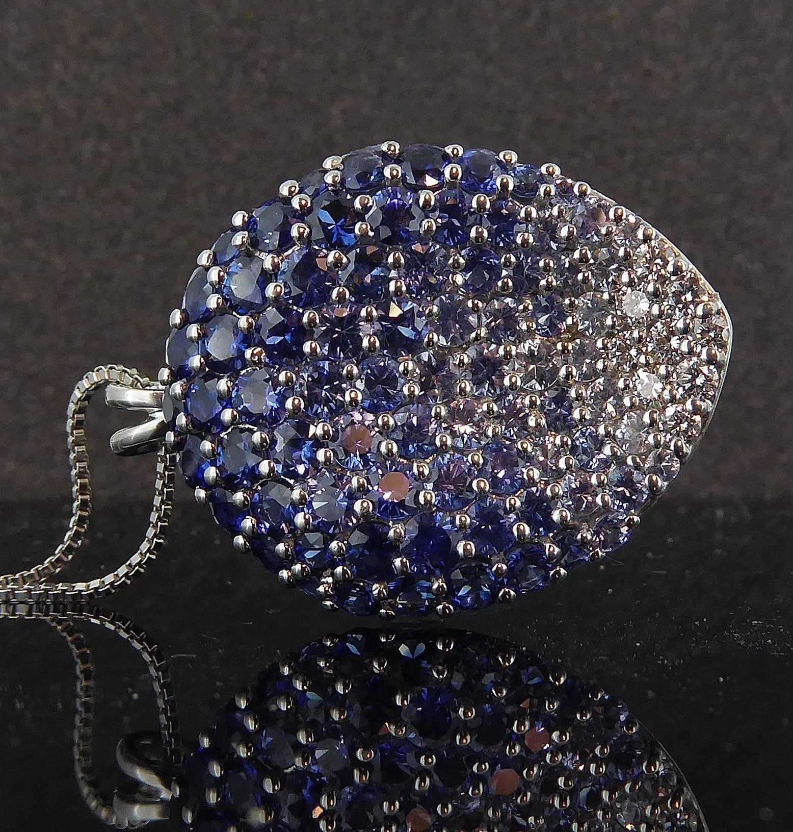 Contemporary Diamond, Blue Sapphire and White Sapphire Pendant 3