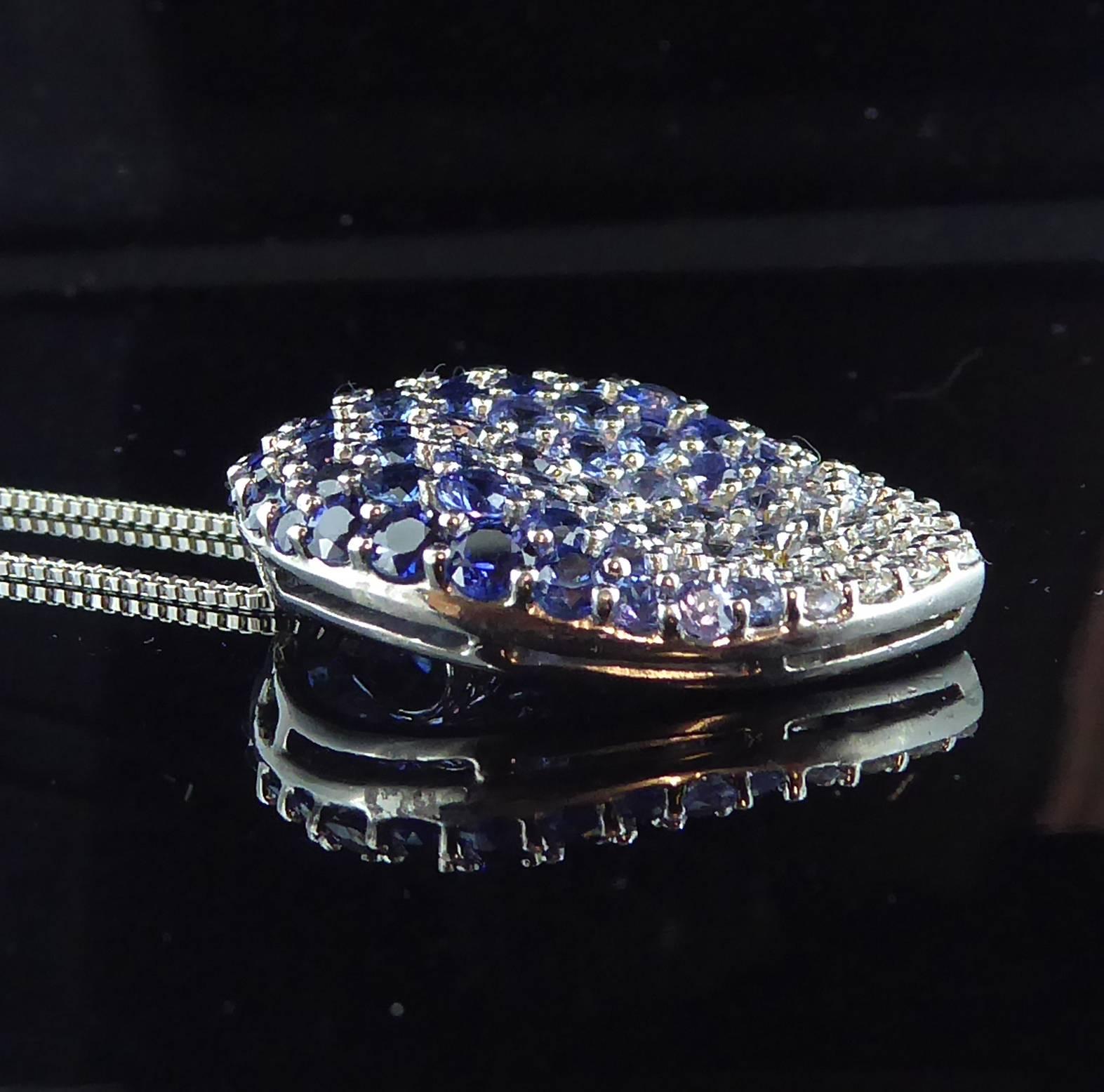 Contemporary Diamond, Blue Sapphire and White Sapphire Pendant 4