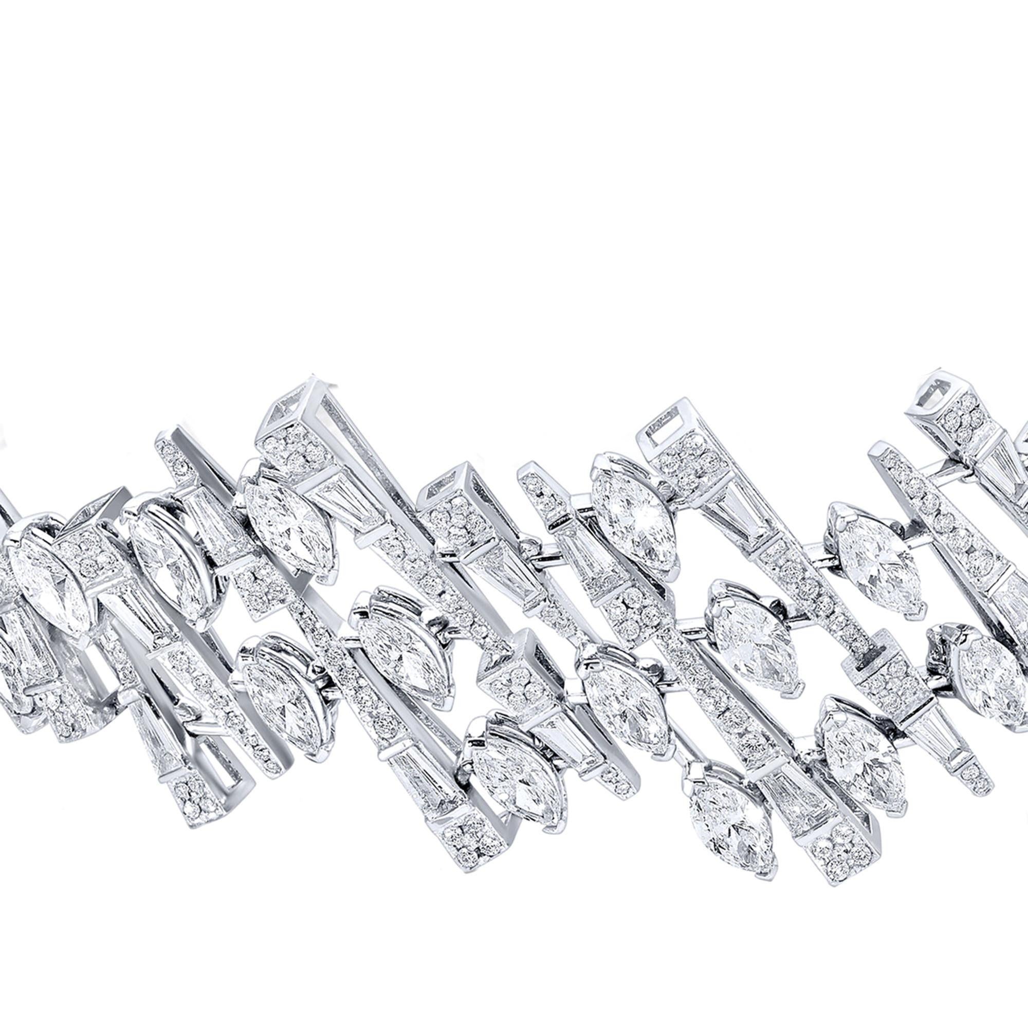 Taille mixte Bracelet en diamant Contemporary 12.34 Carats 324 Diamonds 18K White Gold en vente