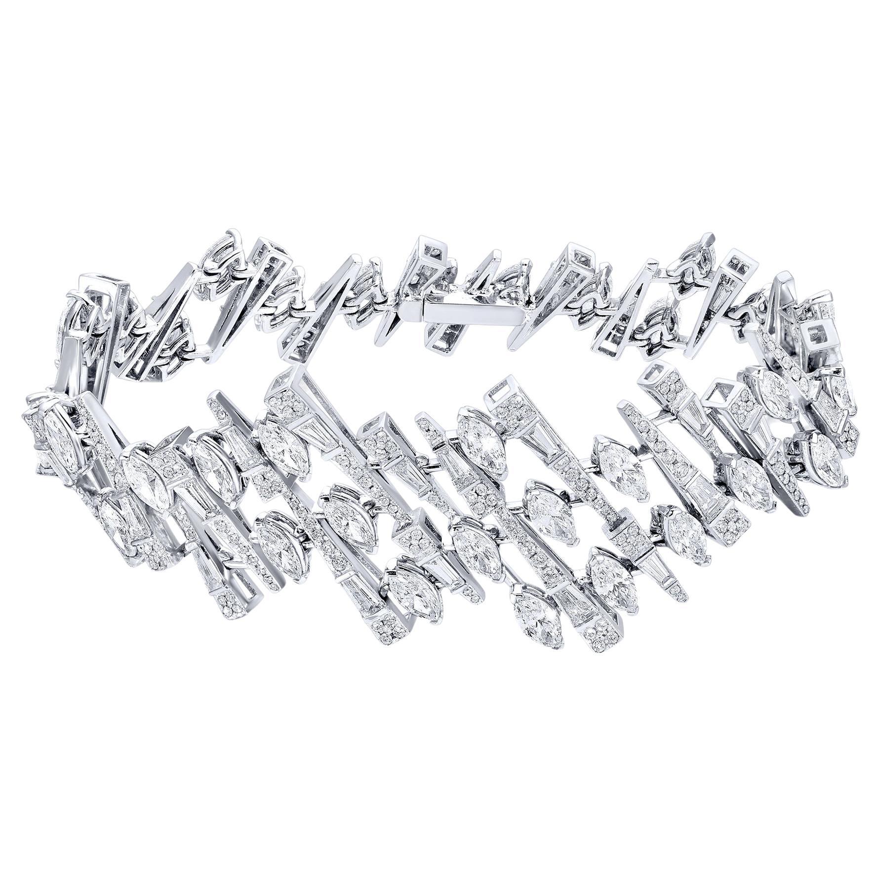 Bracciale di diamanti contemporaneo 12,34 carati 324 diamanti oro bianco 18 carati