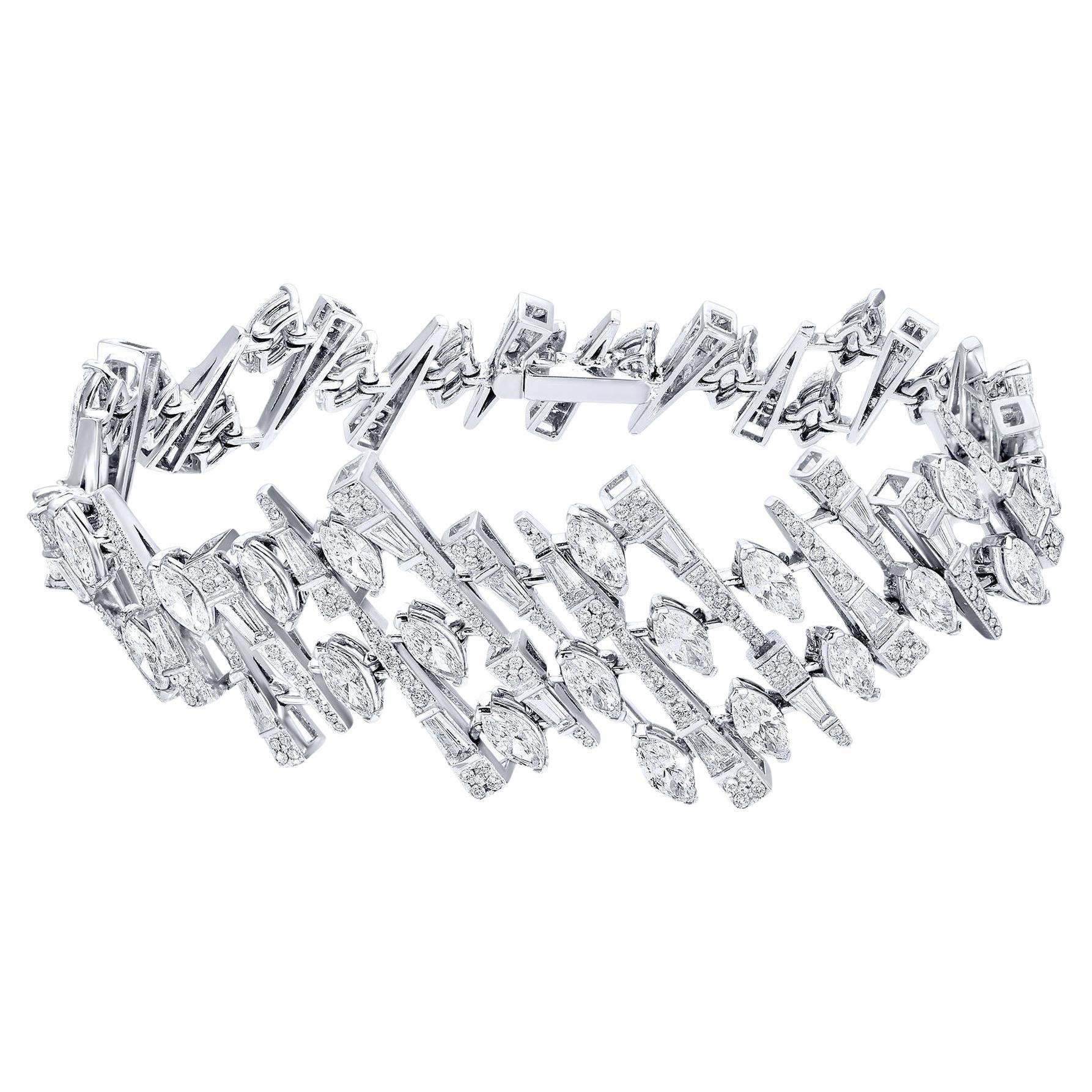Bracciale di diamanti contemporaneo 12,34 carati 324 diamanti oro bianco 18 carati