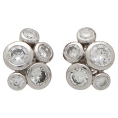 Contemporary Diamond Bubble Cluster Earrings Set in 18k White Gold